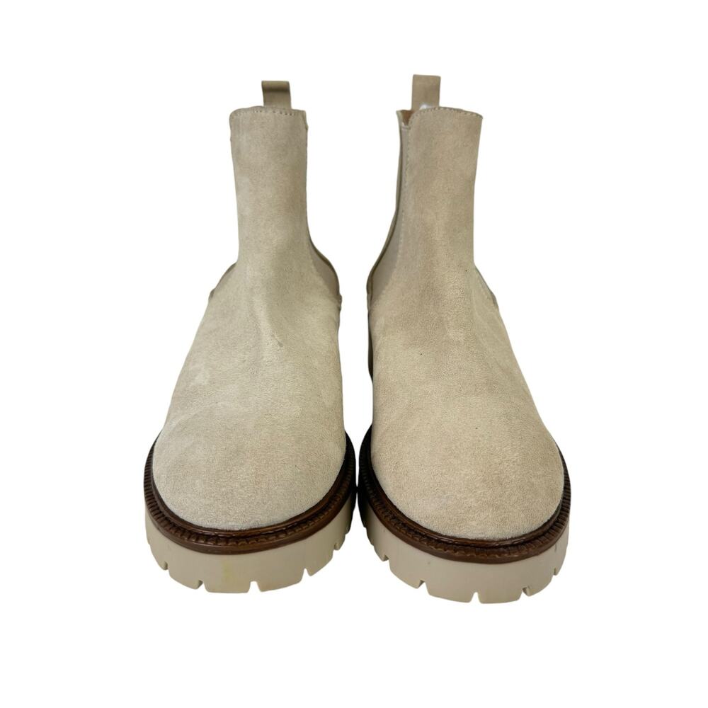 Enzo Tesoti Cream Suede Leather Pull On Lug Sole Chelsea Boots - Picture 3 of 12